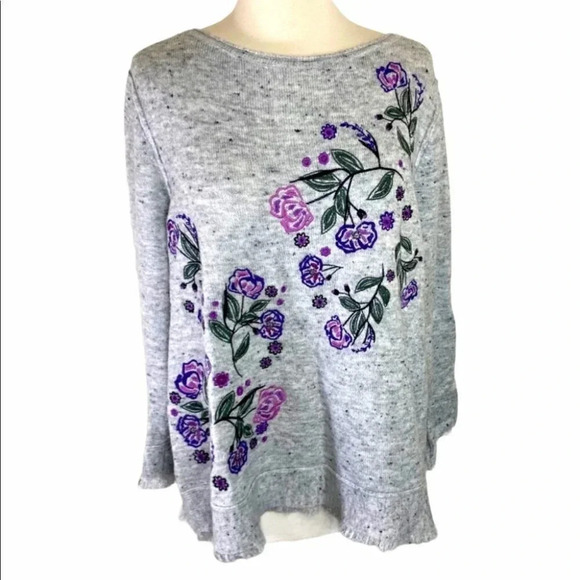 Style & Co XL gray/purple fringe hem boho‎ sweater - Picture 1 of 8